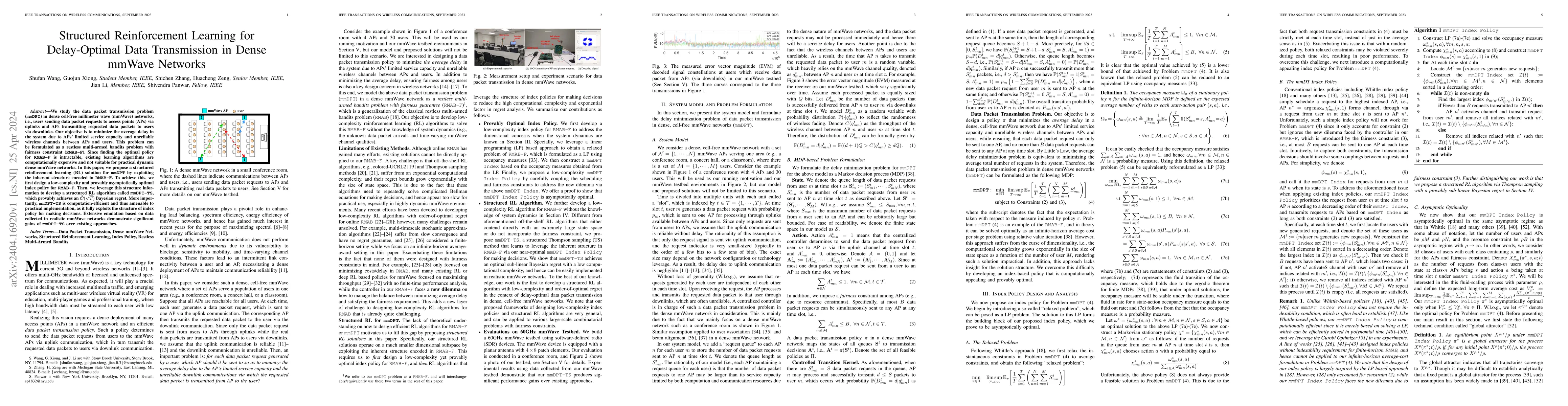 Thumbnail for Structured Reinforcement Learning for Delay-Optimal Data Transmission in
  Dense mmWave Networks