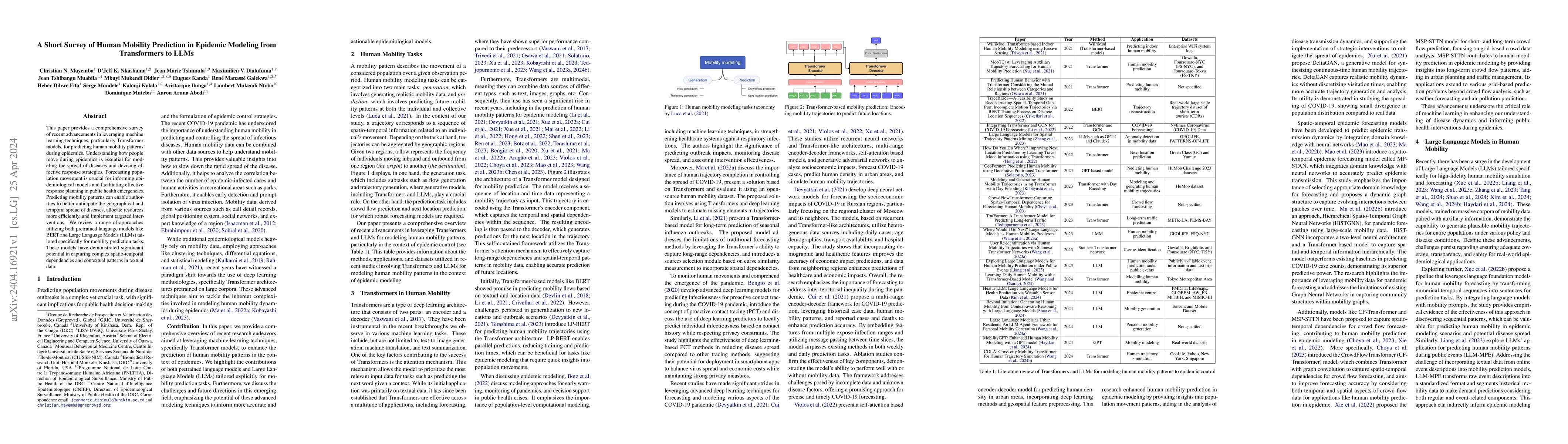 Thumbnail for A Short Survey of Human Mobility Prediction in Epidemic Modeling from
  Transformers to LLMs