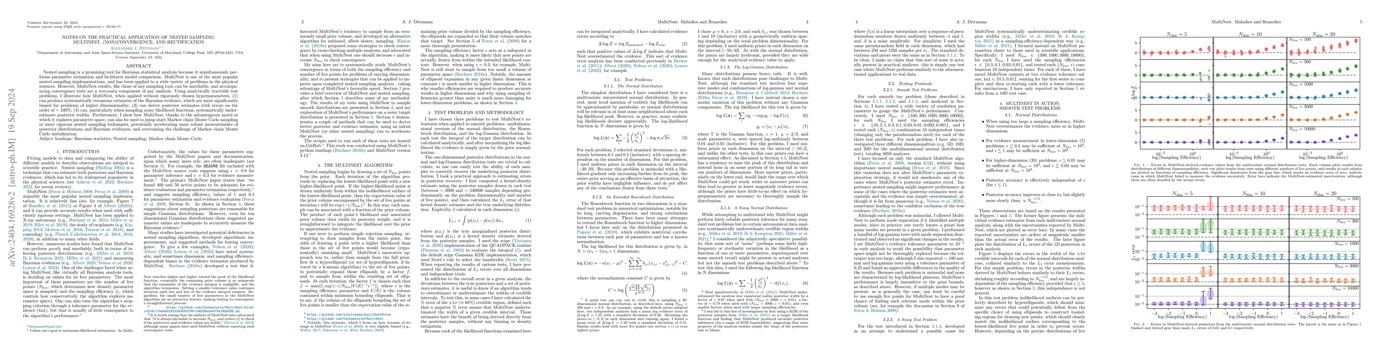 Thumbnail for Notes on the Practical Application of Nested Sampling: MultiNest,
  (Non)convergence, and Rectification