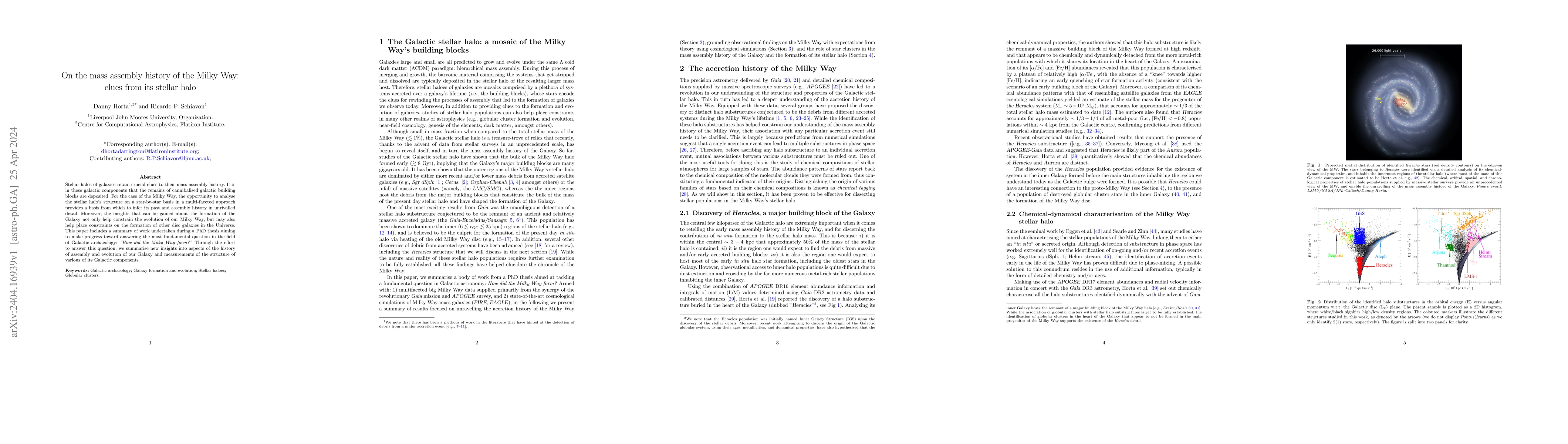 Thumbnail for On the mass assembly history of the Milky Way: clues from its stellar
  halo