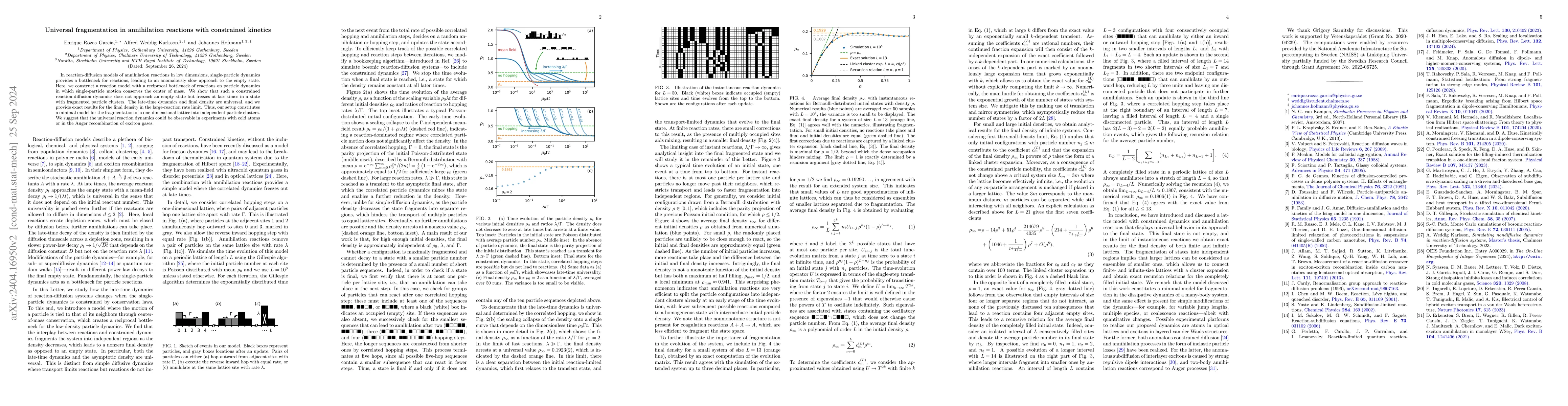 Thumbnail for Universal fragmentation in annihilation reactions with constrained
  kinetics