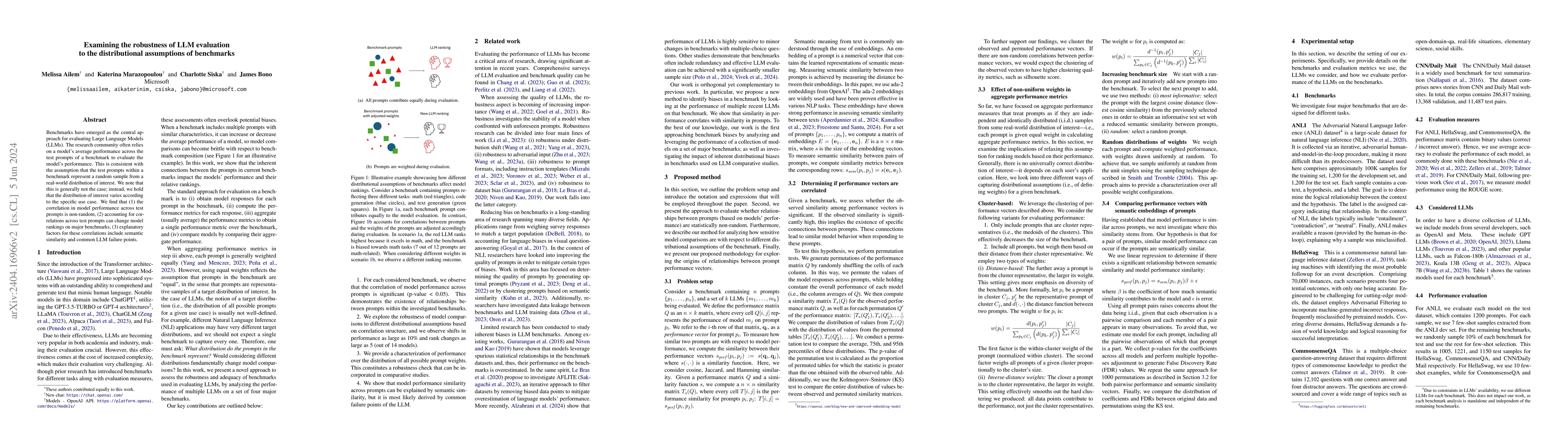 Thumbnail for Examining the robustness of LLM evaluation to the distributional
  assumptions of benchmarks