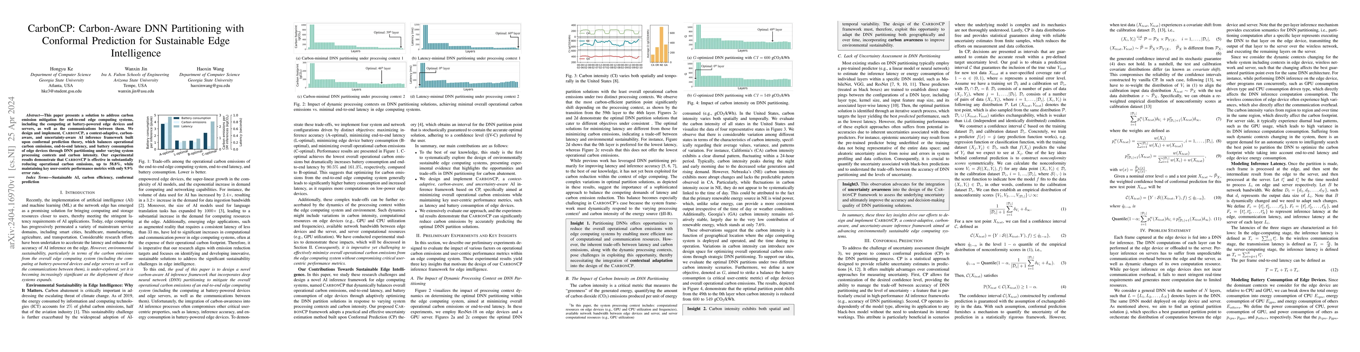 Thumbnail for CarbonCP: Carbon-Aware DNN Partitioning with Conformal Prediction for
  Sustainable Edge Intelligence
