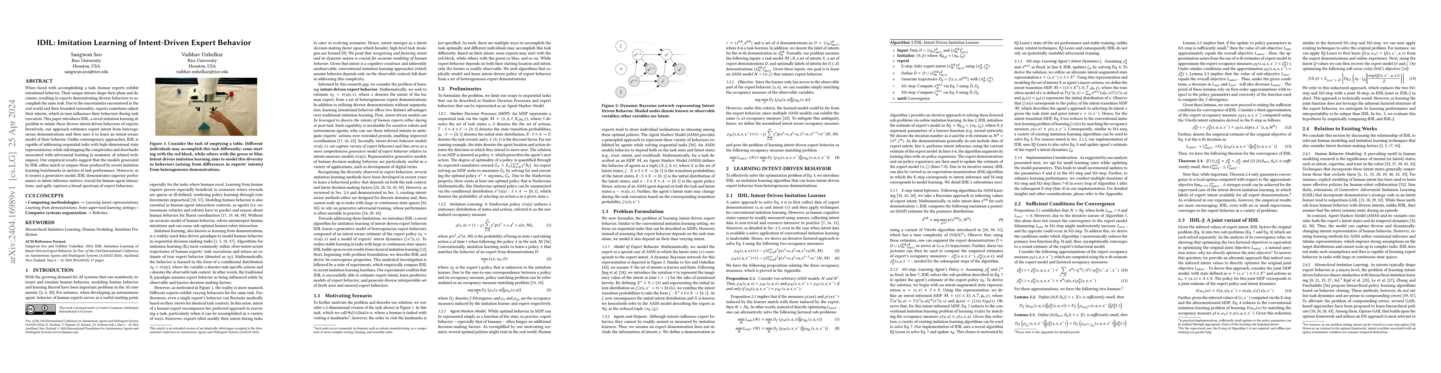 Thumbnail for IDIL: Imitation Learning of Intent-Driven Expert Behavior