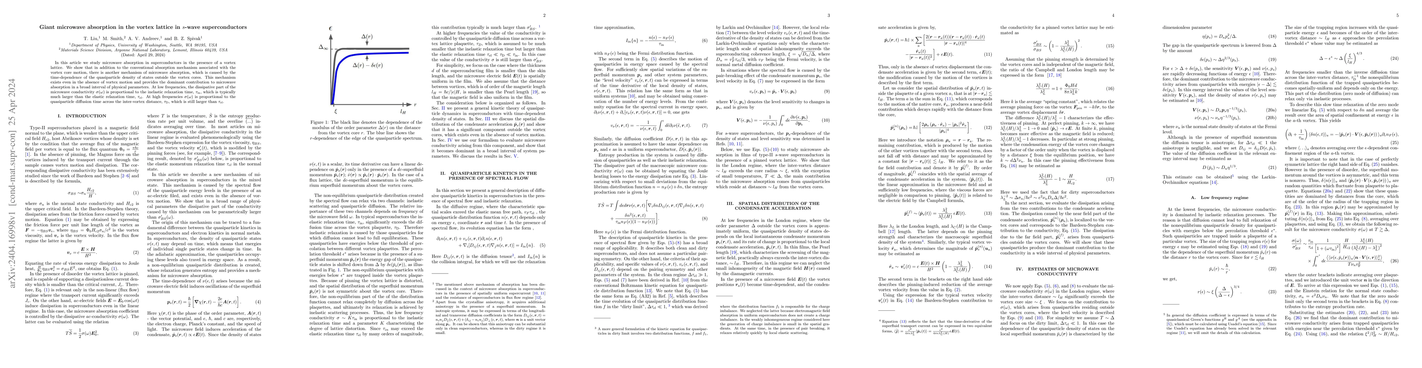 Thumbnail for Giant microwave absorption in the vortex lattice in $s$-wave
  superconductors