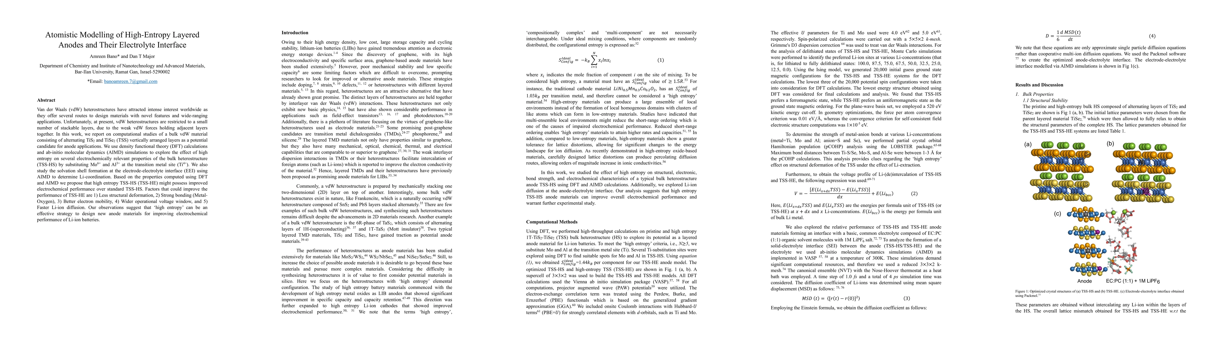 Thumbnail for Atomistic Modelling of High-Entropy Layered Anodes and Their Electrolyte
  Interface