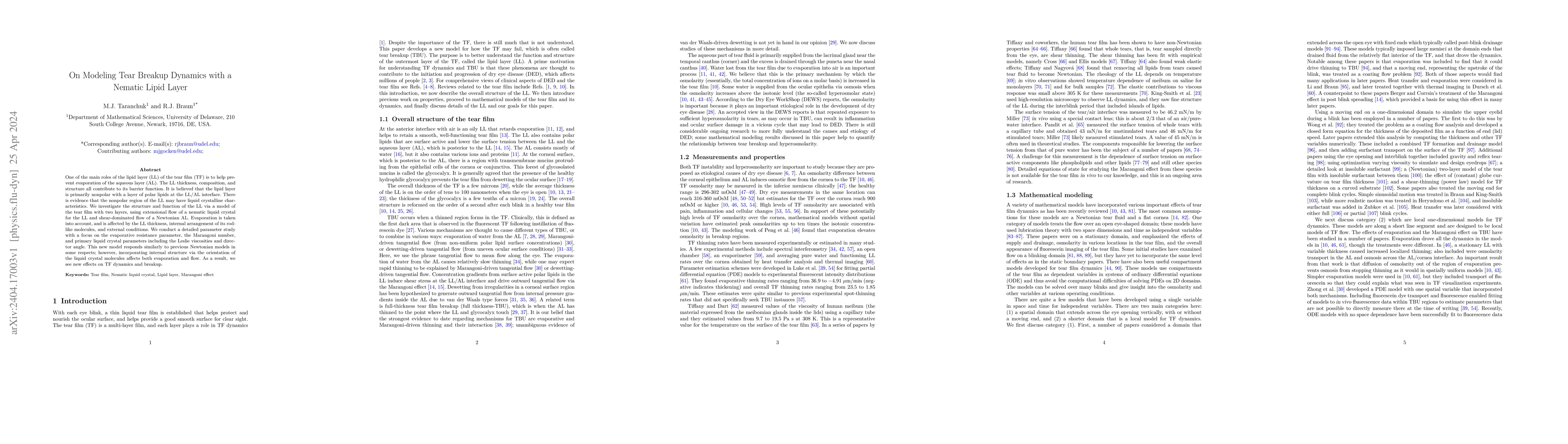 Thumbnail for On Modeling Tear Breakup Dynamics with a Nematic Lipid Layer
