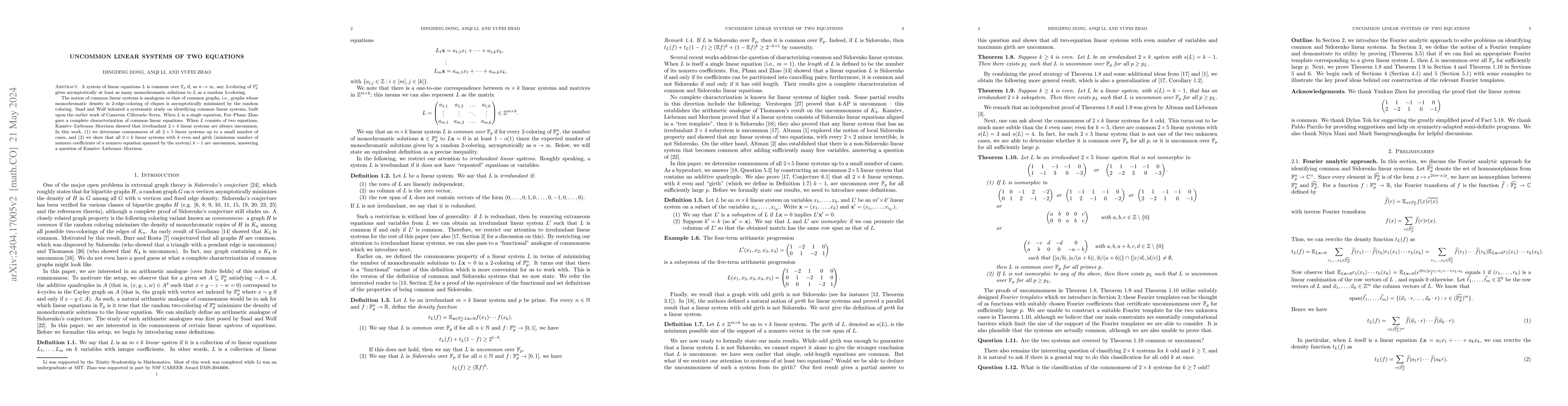 Thumbnail for Uncommon linear systems of two equations