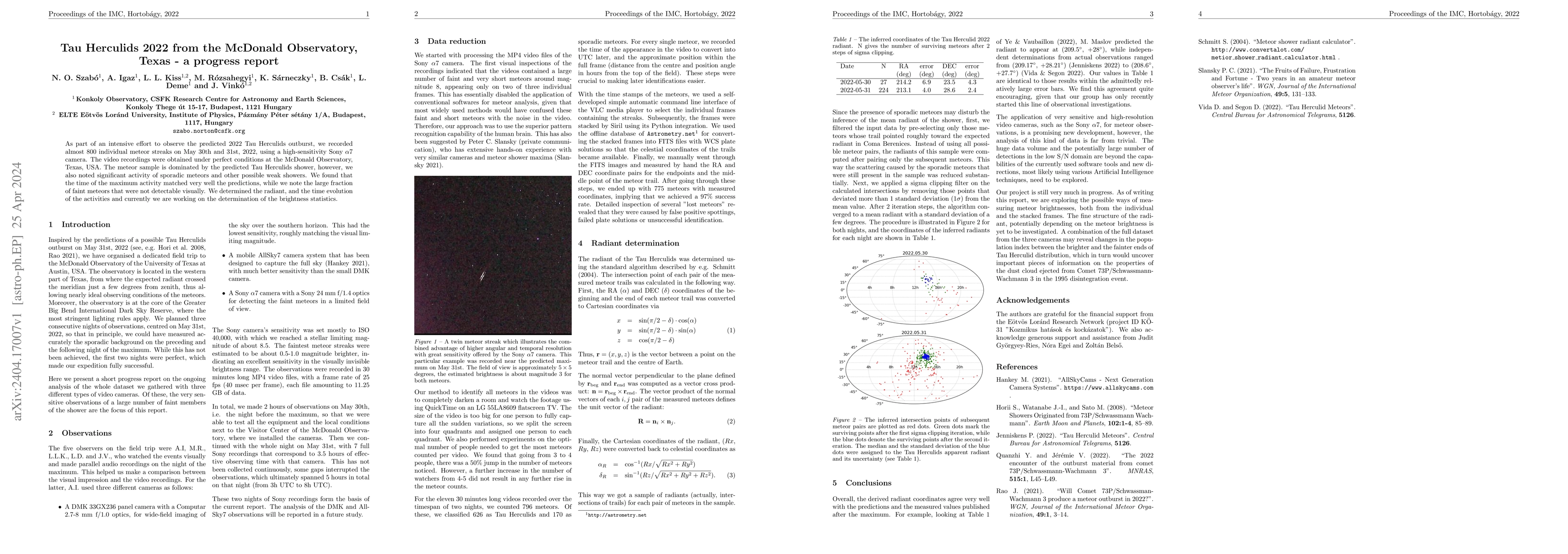 Thumbnail for Tau Herculids 2022 from the McDonald Observatory, Texas -- a progress
  report