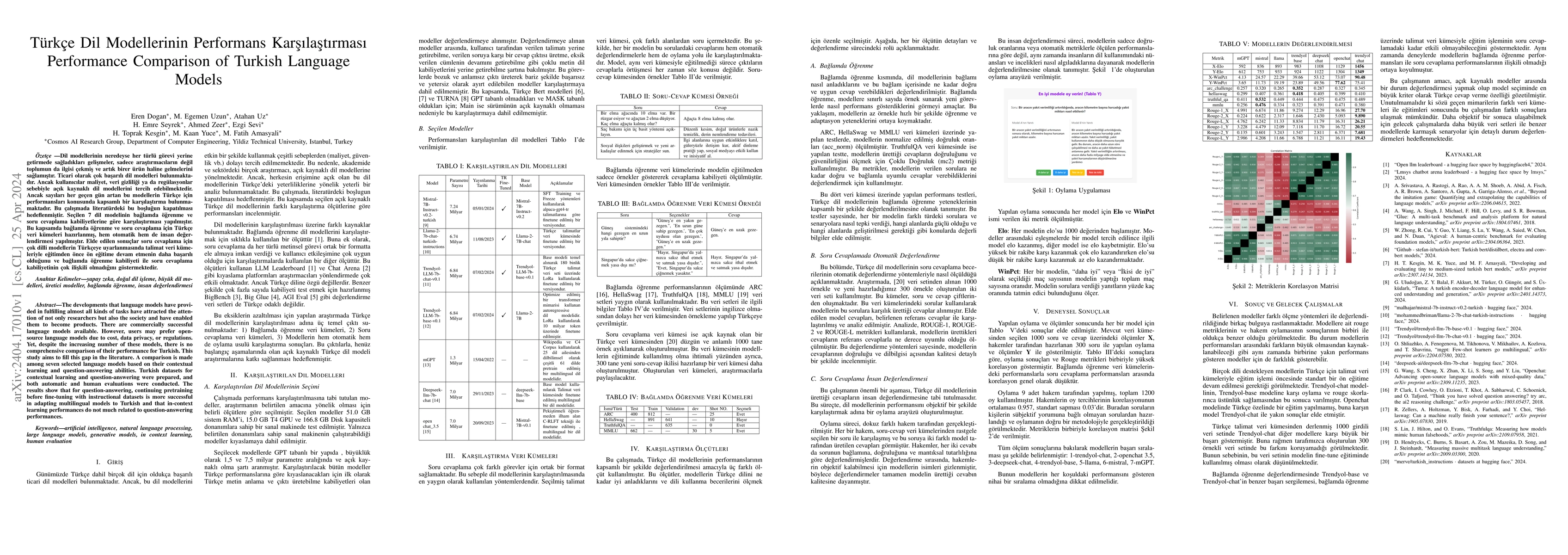 Thumbnail for T\"urk\c{c}e Dil Modellerinin Performans
  Kar\c{s}{\i}la\c{s}t{\i}rmas{\i} Performance Comparison of Turkish Language
  Models