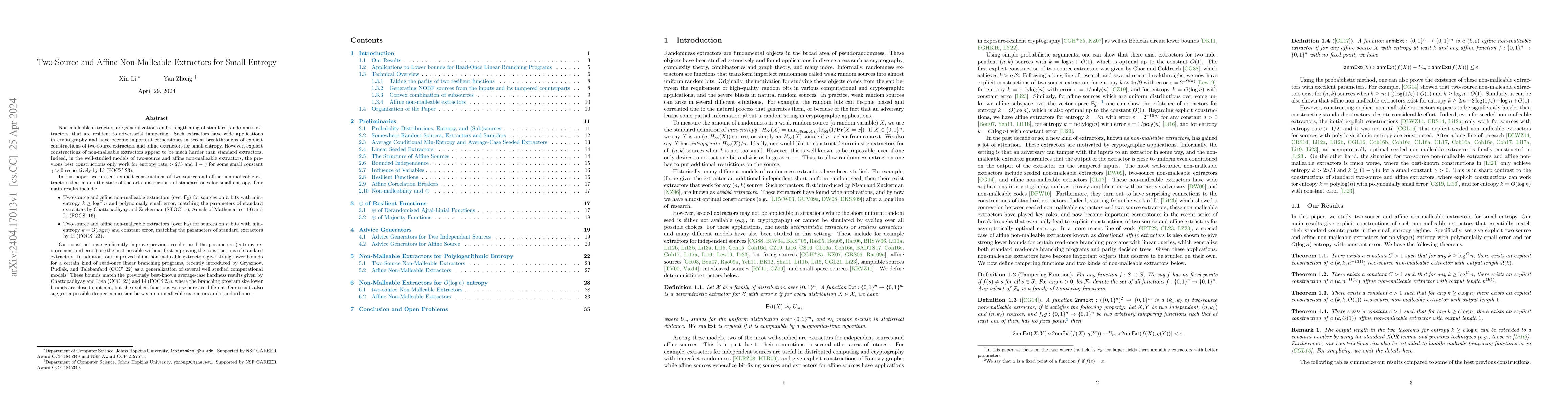 Thumbnail for Two-Source and Affine Non-Malleable Extractors for Small Entropy