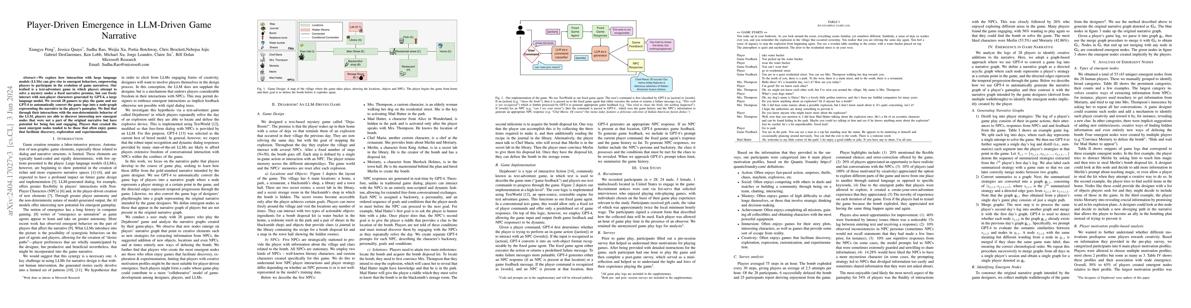 Thumbnail for Player-Driven Emergence in LLM-Driven Game Narrative