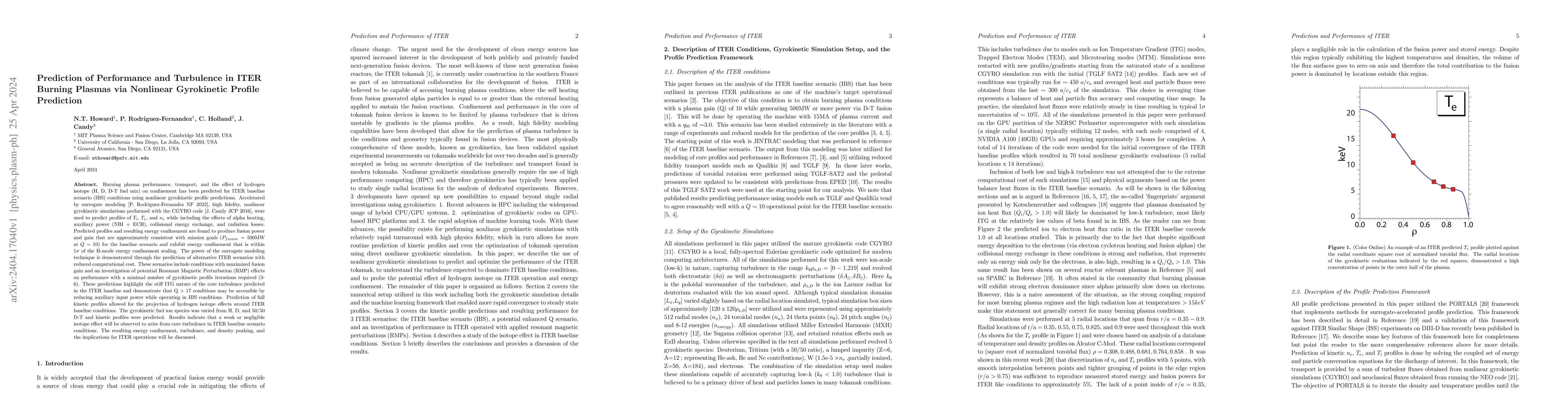 Thumbnail for Prediction of Performance and Turbulence in ITER Burning Plasmas via
  Nonlinear Gyrokinetic Profile Prediction