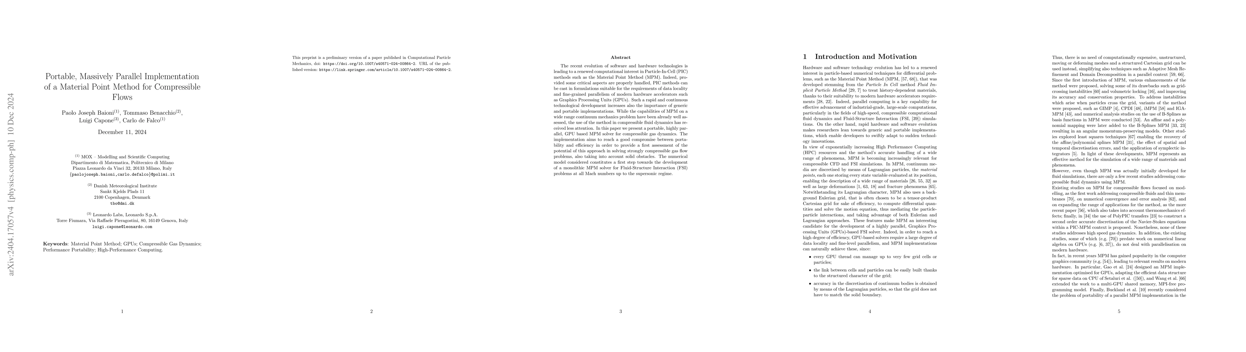 Thumbnail for Portable, Massively Parallel Implementation of a Material Point Method
  for Compressible Flows