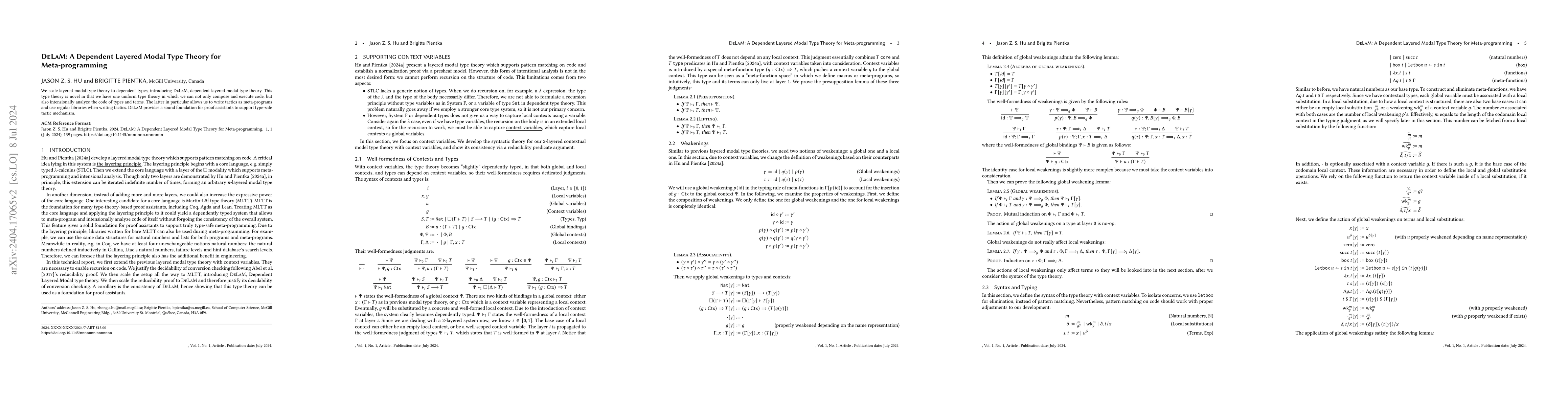 Thumbnail for DeLaM: A Dependent Layered Modal Type Theory for Meta-programming