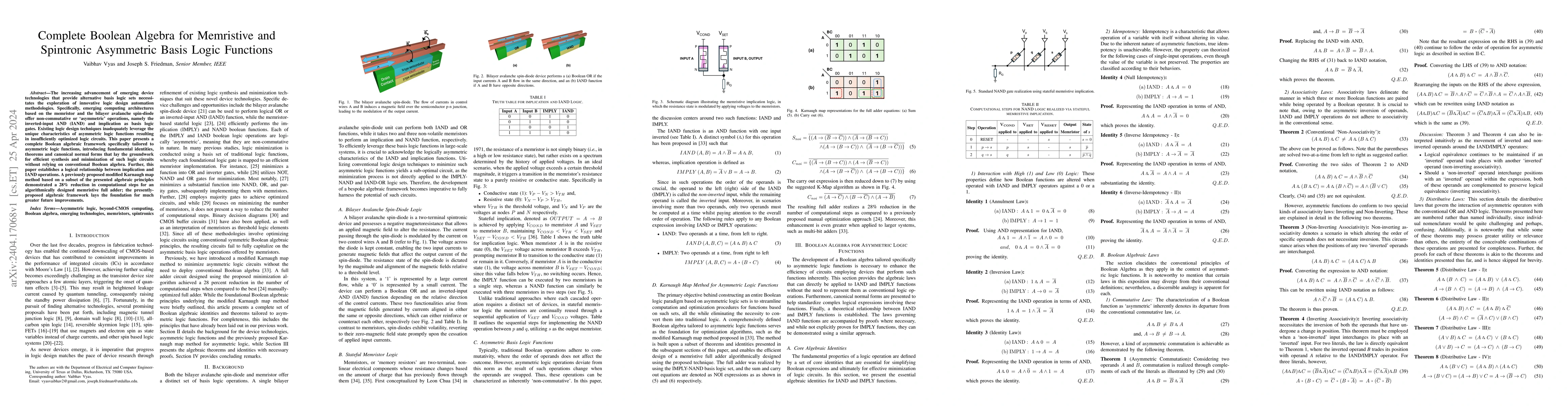 Thumbnail for Complete Boolean Algebra for Memristive and Spintronic Asymmetric Basis
  Logic Functions