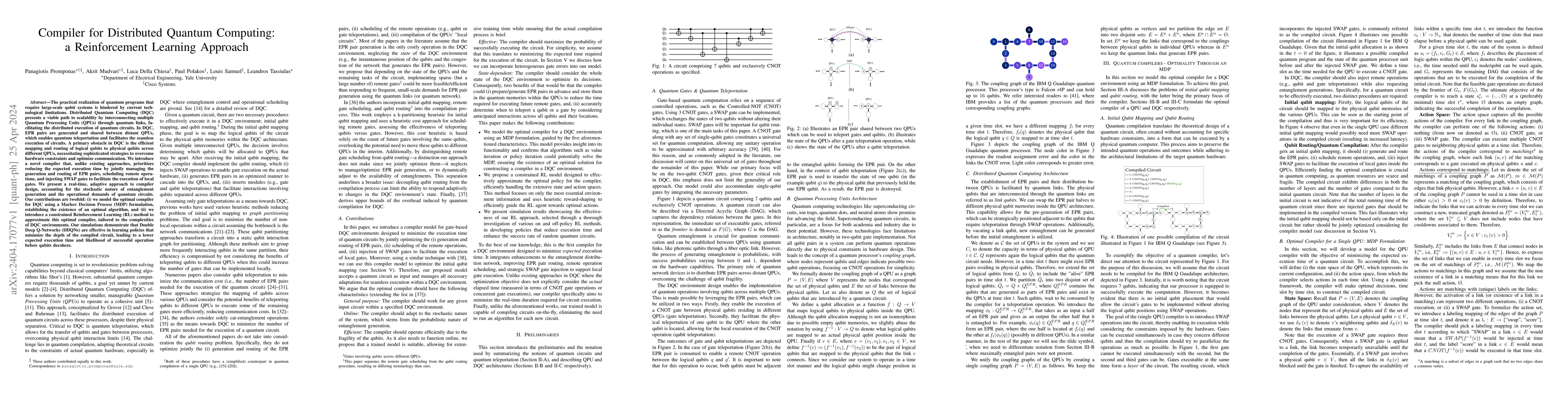 Thumbnail for Compiler for Distributed Quantum Computing: a Reinforcement Learning
  Approach
