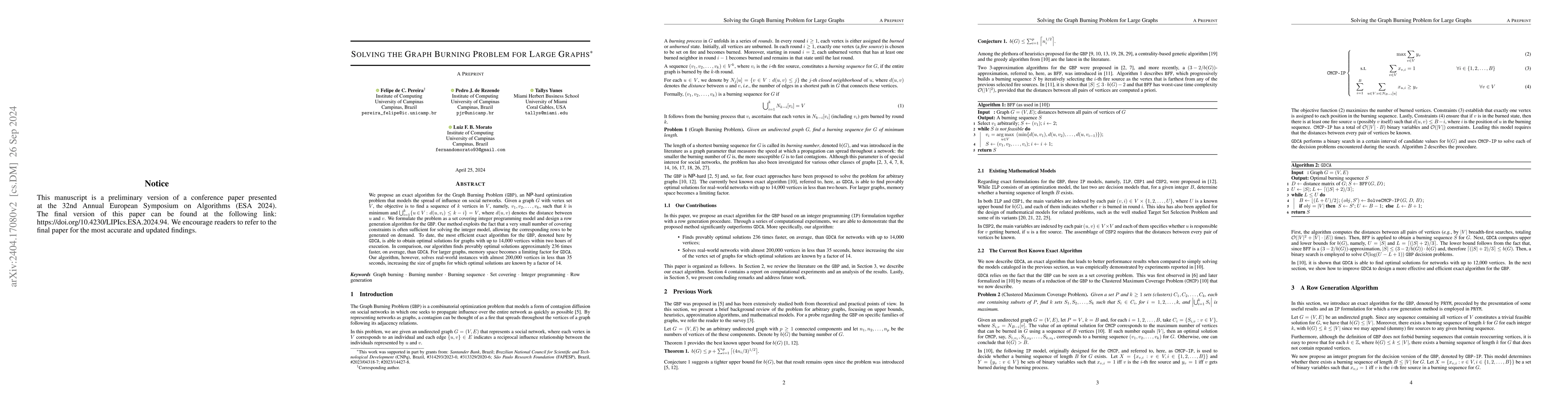 Thumbnail for Solving the Graph Burning Problem for Large Graphs