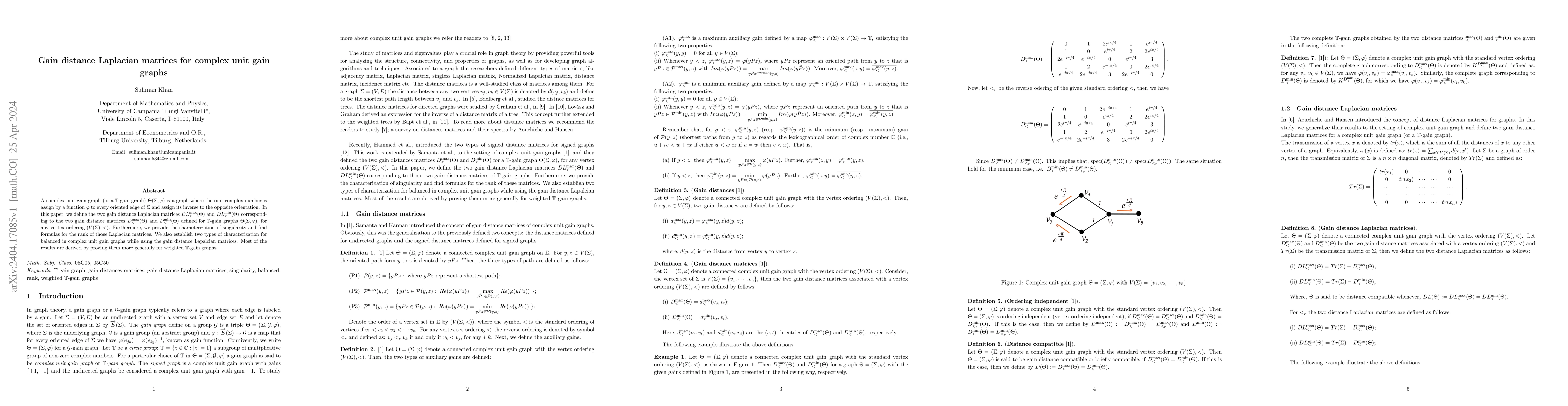 Thumbnail for Gain distance Laplacian matrices for complex unit gain graphs