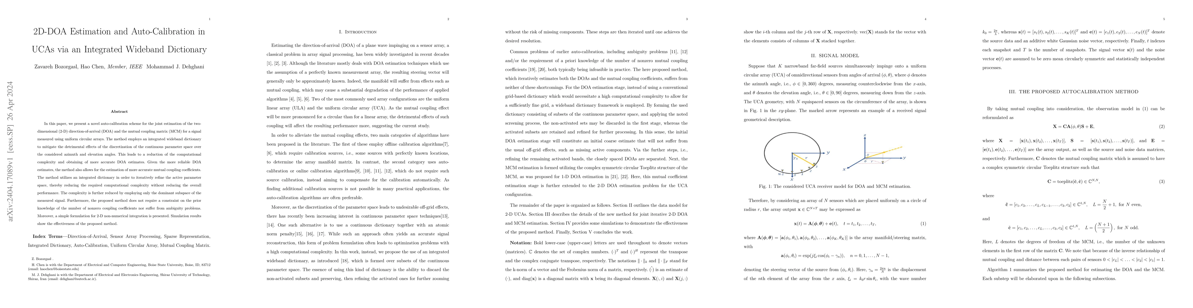 Thumbnail for Auto-Calibration and 2D-DOA Estimation in UCAs via an Integrated
  Wideband Dictionary