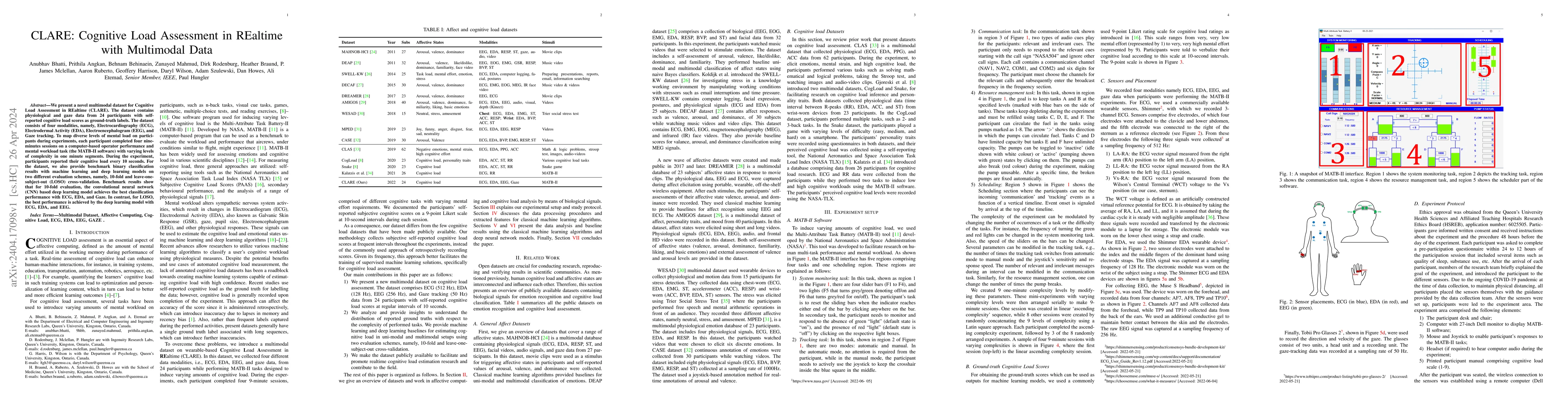 Thumbnail for CLARE: Cognitive Load Assessment in REaltime with Multimodal Data