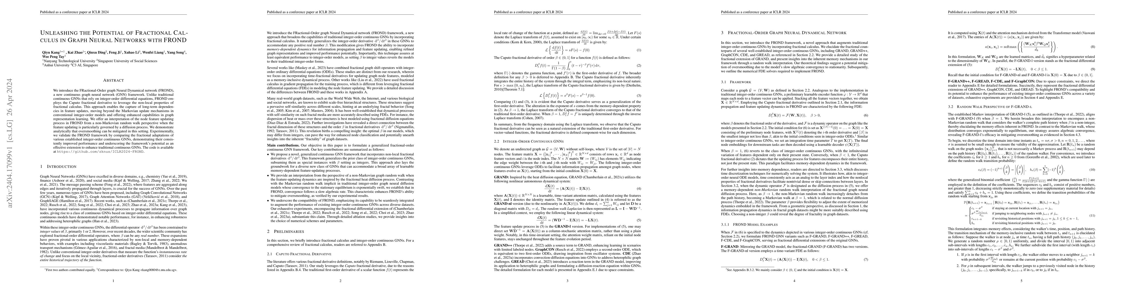 Thumbnail for Unleashing the Potential of Fractional Calculus in Graph Neural Networks
  with FROND