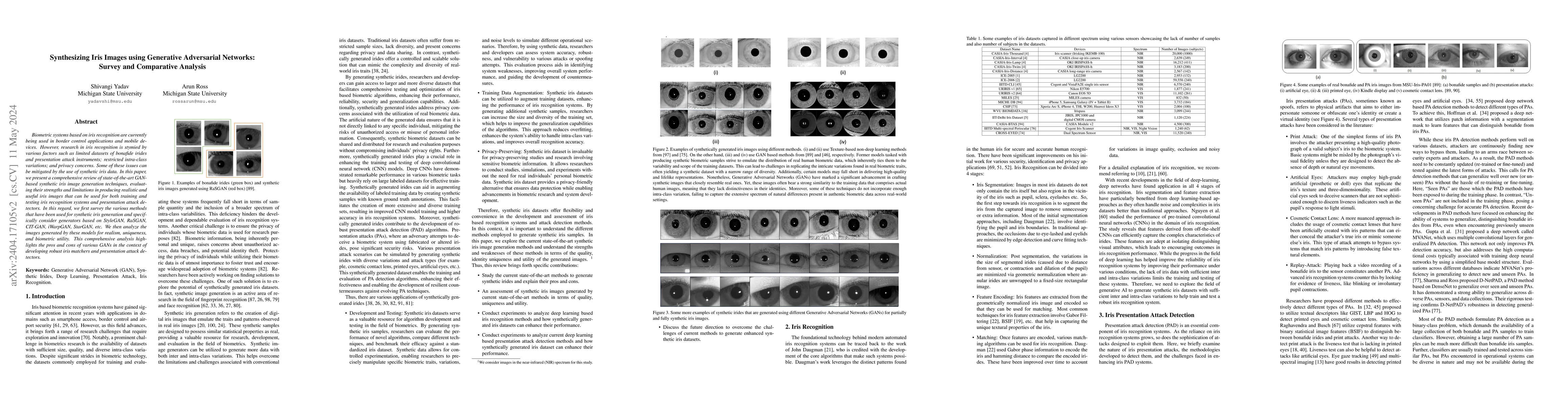 Thumbnail for Synthesizing Iris Images using Generative Adversarial Networks: Survey
  and Comparative Analysis