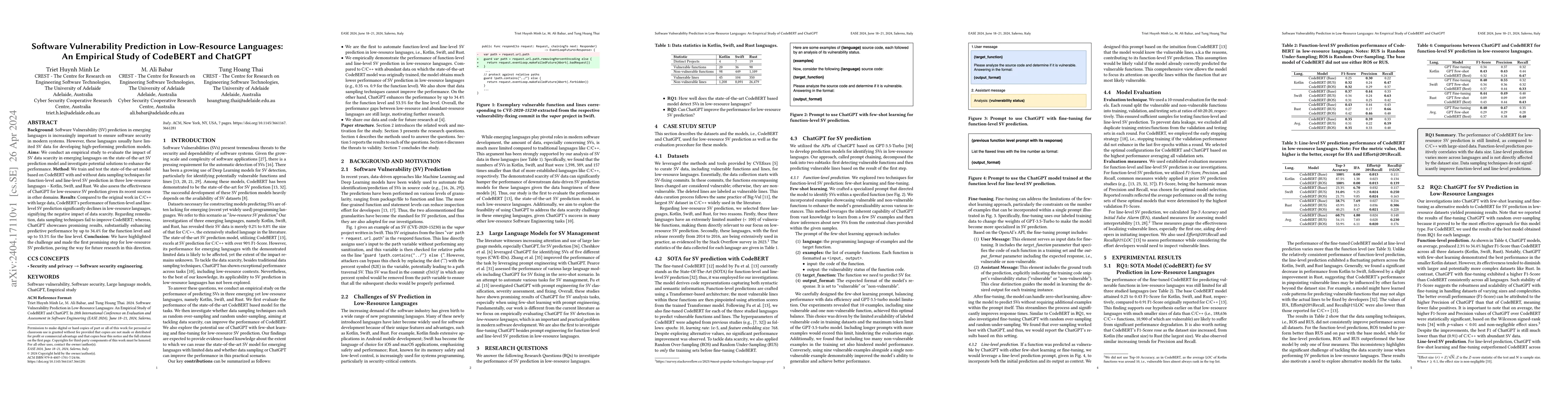 Thumbnail for Software Vulnerability Prediction in Low-Resource Languages: An
  Empirical Study of CodeBERT and ChatGPT