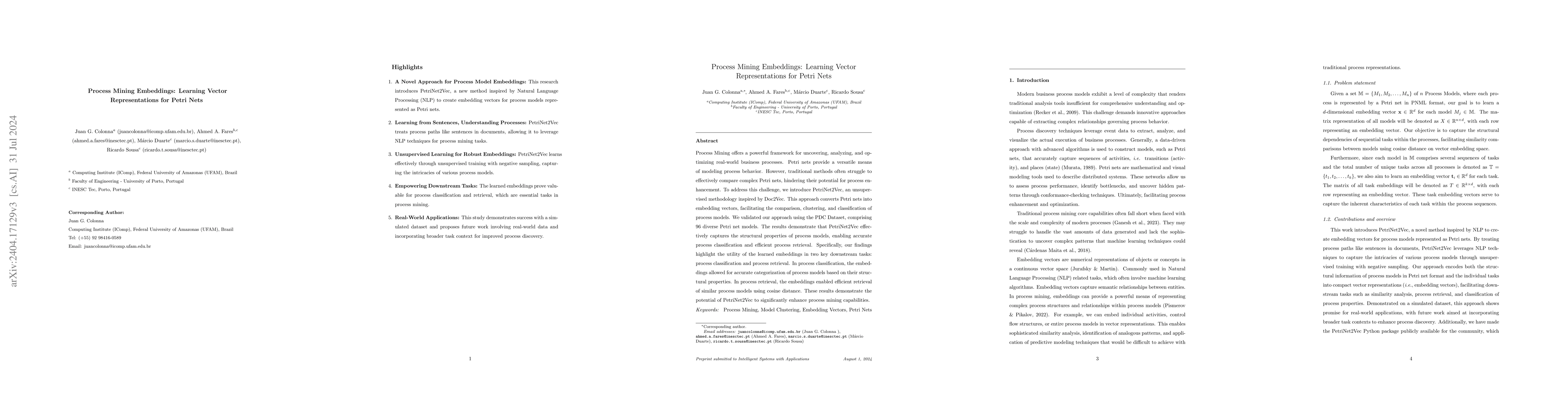 Thumbnail for Process Mining Embeddings: Learning Vector Representations for Petri
  Nets