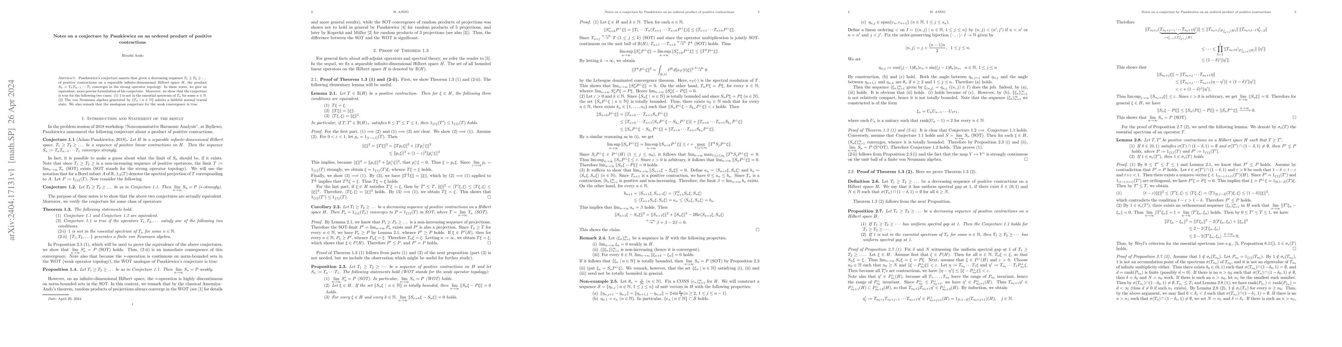 Thumbnail for Notes on a conjecture by Paszkiewicz on an ordered product of positive
  contractions