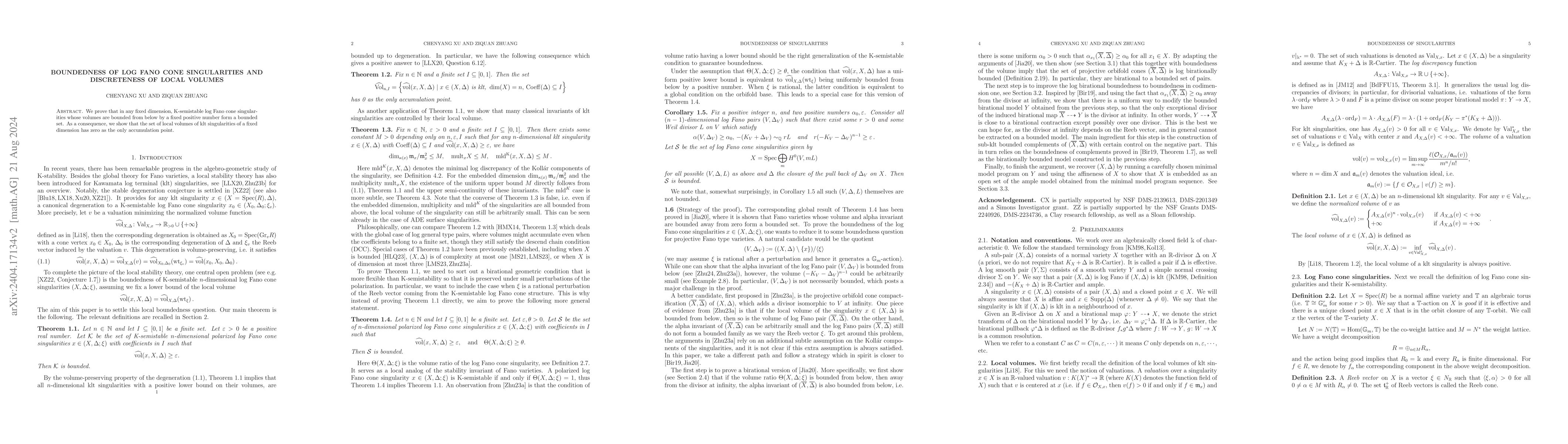 Thumbnail for Boundedness of log Fano cone singularities and discreteness of local
  volumes