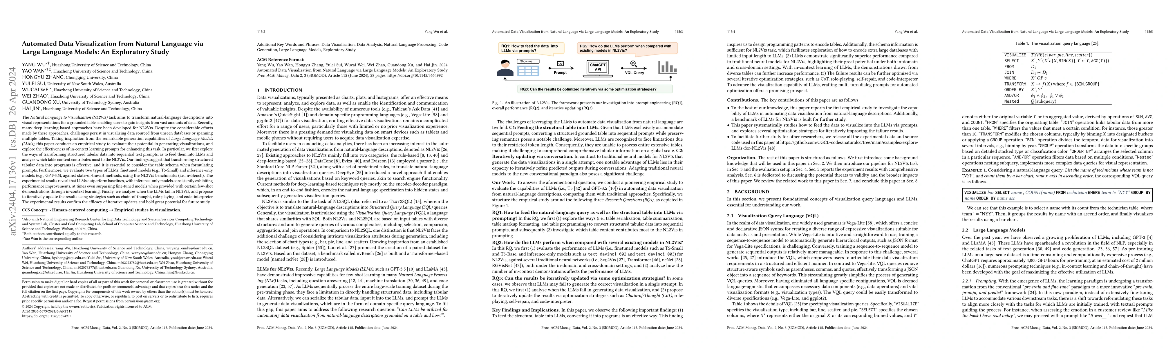 Thumbnail for Automated Data Visualization from Natural Language via Large Language
  Models: An Exploratory Study