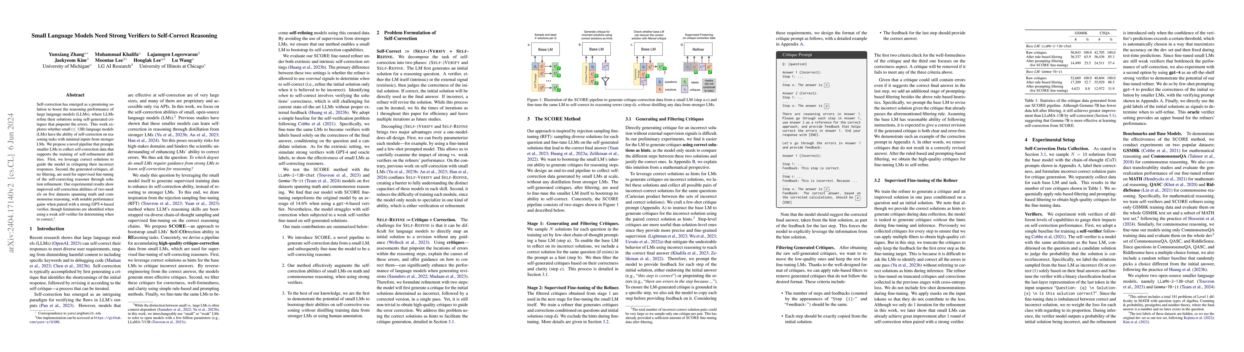 Thumbnail for Small Language Models Need Strong Verifiers to Self-Correct Reasoning