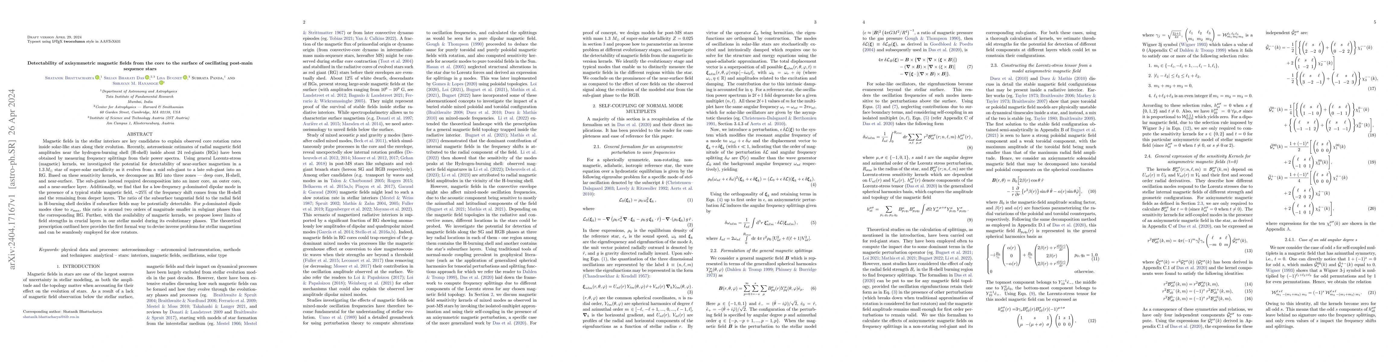 Thumbnail for Detectability of axisymmetric magnetic fields from the core to the
  surface of oscillating post-main sequence stars