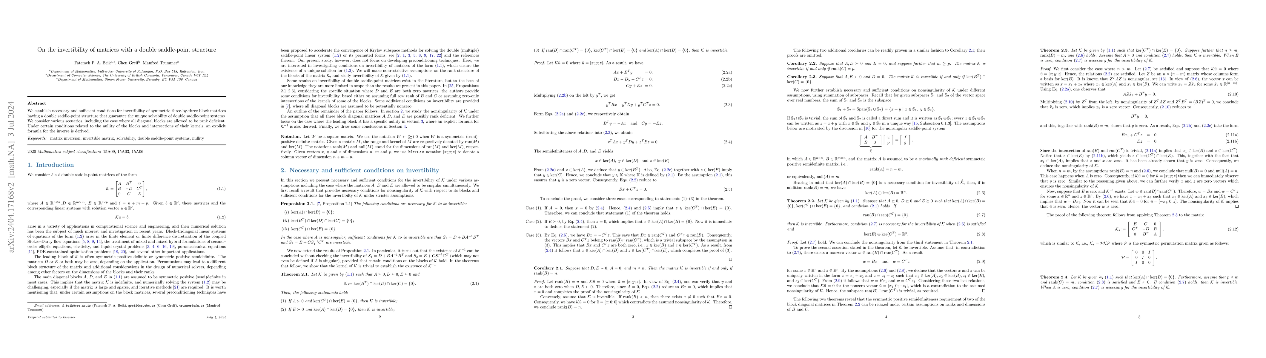 Thumbnail for On the invertibility of matrices with a double saddle-point structure