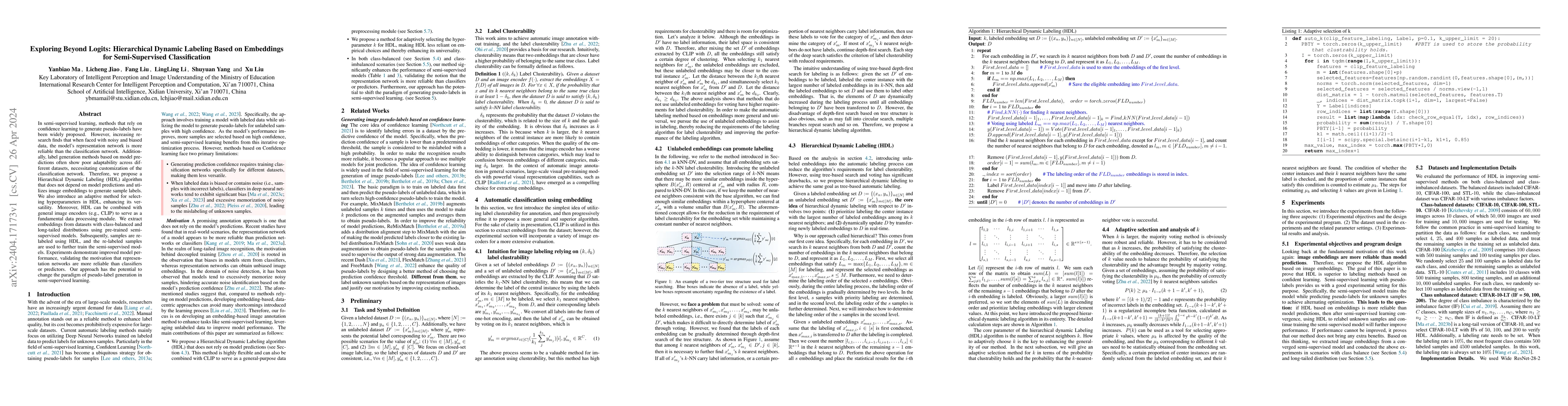 Thumbnail for Exploring Beyond Logits: Hierarchical Dynamic Labeling Based on
  Embeddings for Semi-Supervised Classification