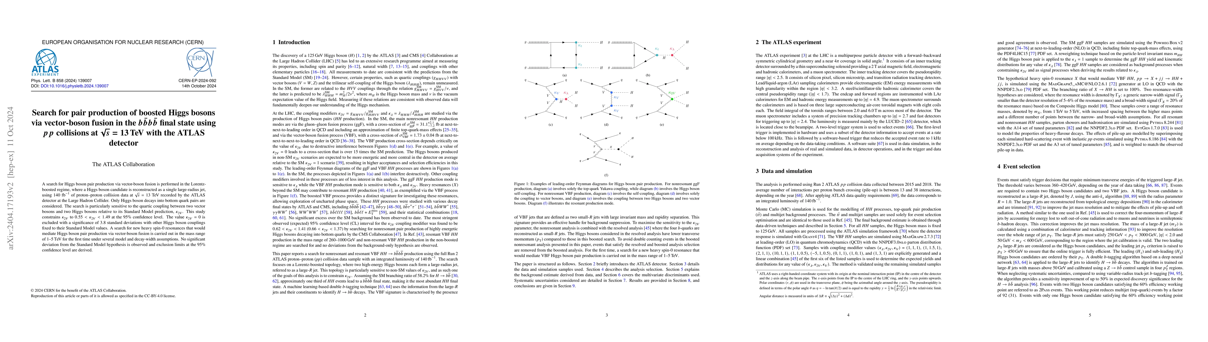 Thumbnail for Search for pair production of boosted Higgs bosons via vector-boson
  fusion in the $b\bar{b}b\bar{b}$ final state using $pp$ collisions at
  $\sqrt{s} = 13$ TeV with the ATLAS detector