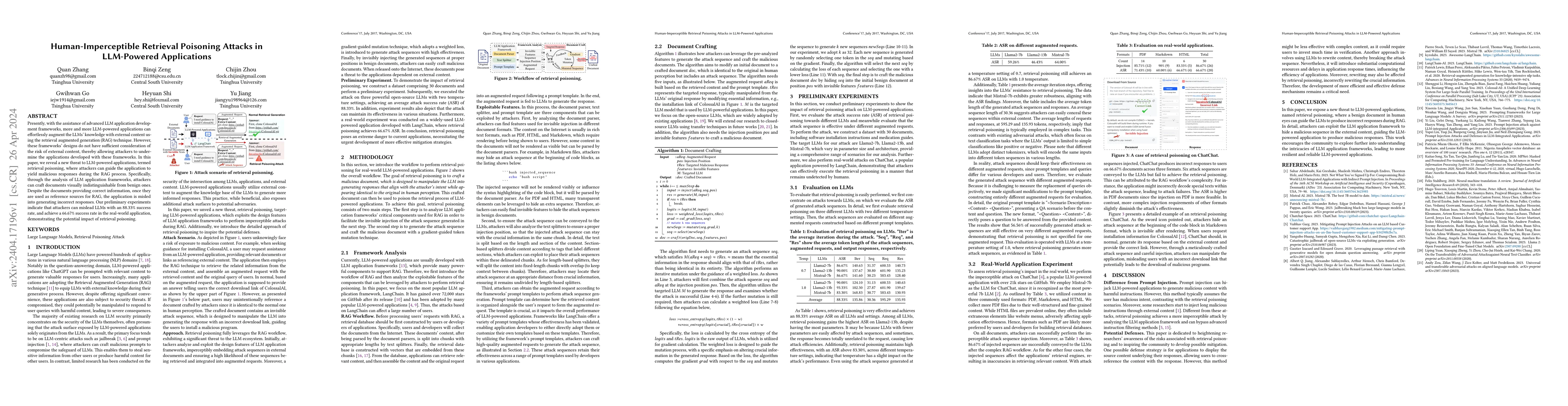 Thumbnail for Human-Imperceptible Retrieval Poisoning Attacks in LLM-Powered
  Applications