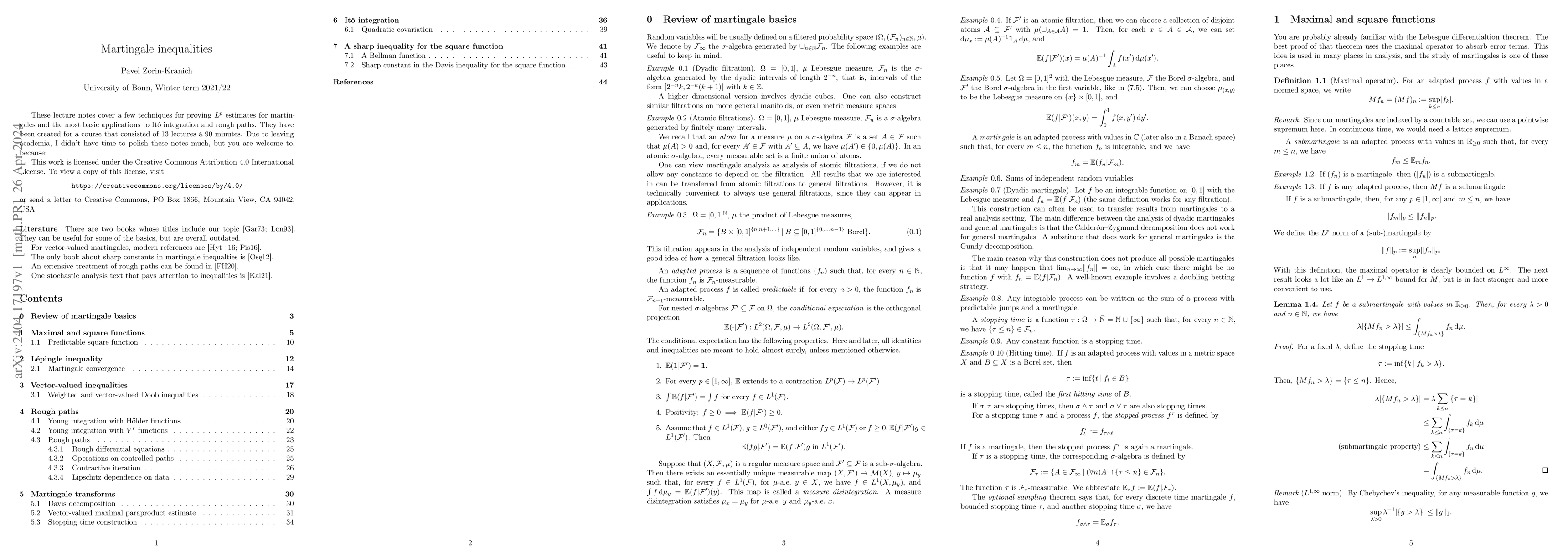 Thumbnail for Lecture notes on martingale inequalities