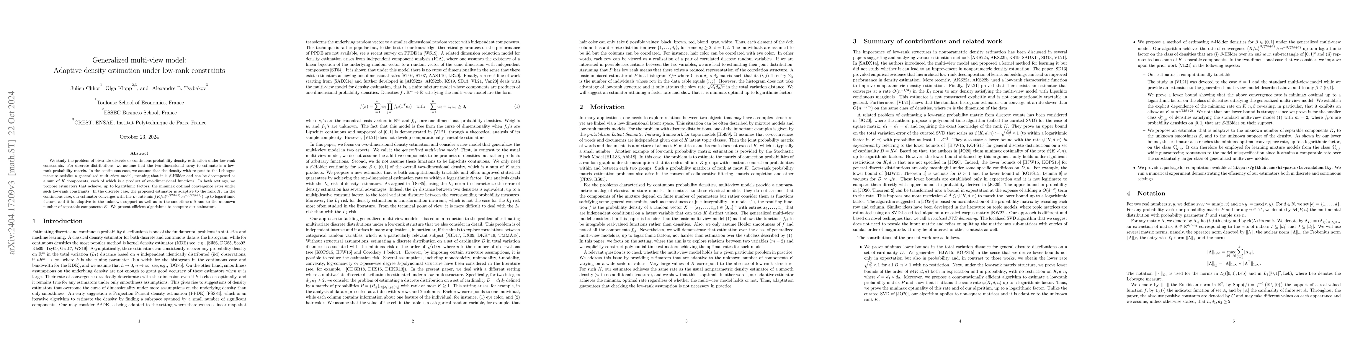 Thumbnail for Generalized multi-view model: Adaptive density estimation under low-rank
  constraints