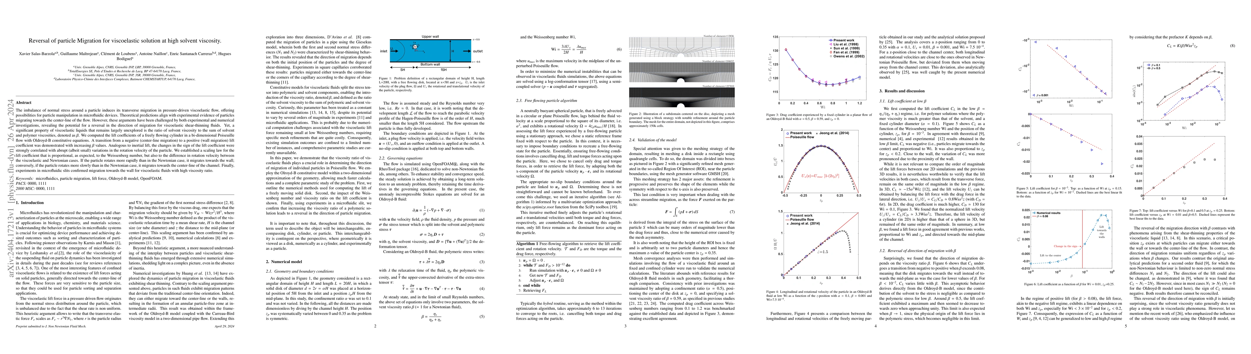 Thumbnail for Reversal of particle Migration for viscoelastic solution at high solvent
  viscosity