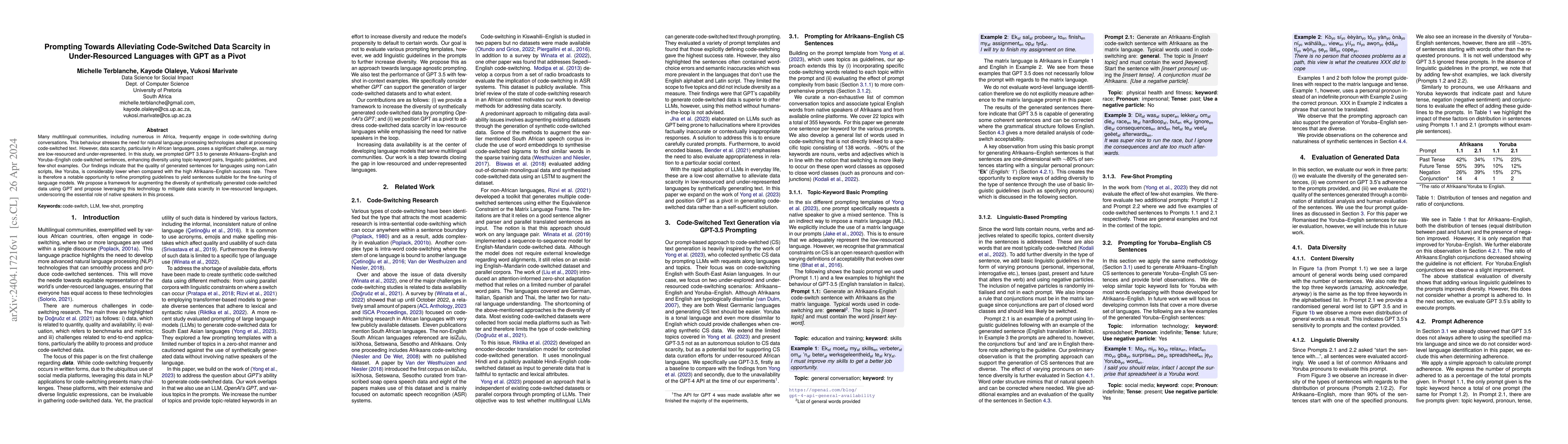 Thumbnail for Prompting Towards Alleviating Code-Switched Data Scarcity in
  Under-Resourced Languages with GPT as a Pivot