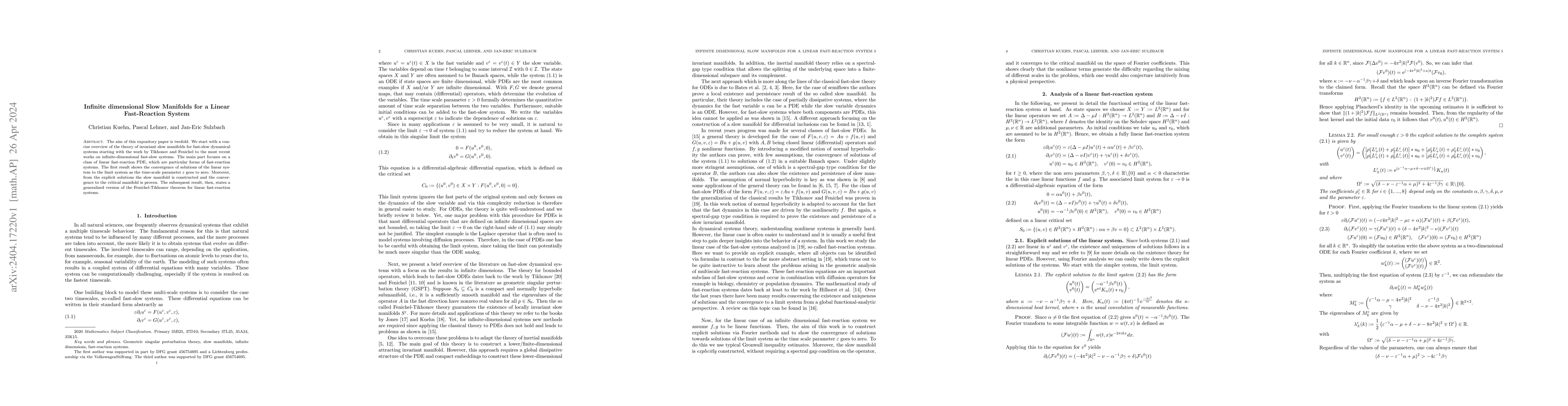 Thumbnail for Infinite dimensional Slow Manifolds for a Linear Fast-Reaction System