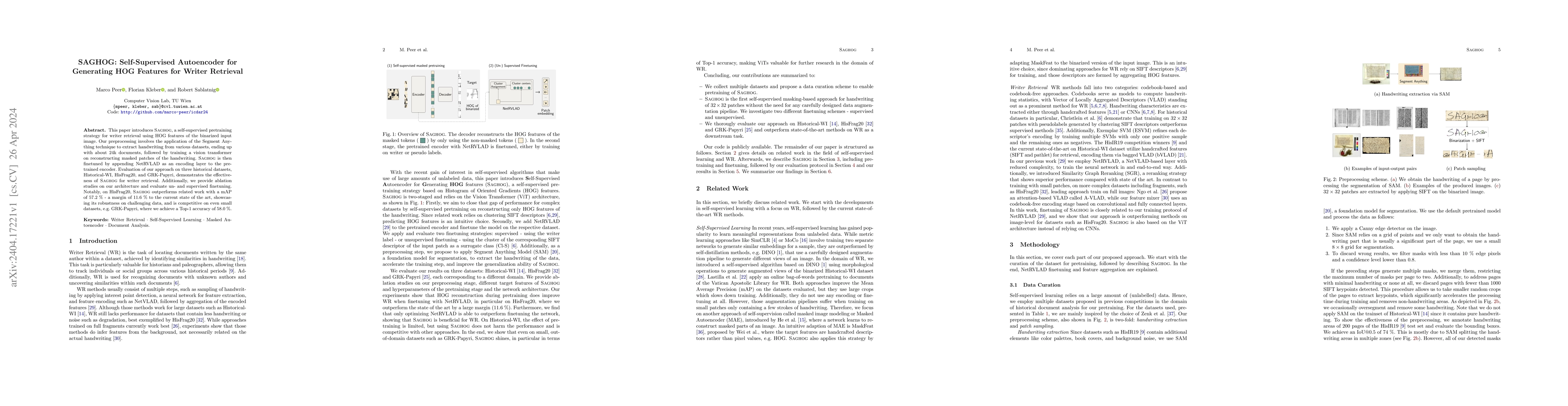 Thumbnail for SAGHOG: Self-Supervised Autoencoder for Generating HOG Features for
  Writer Retrieval