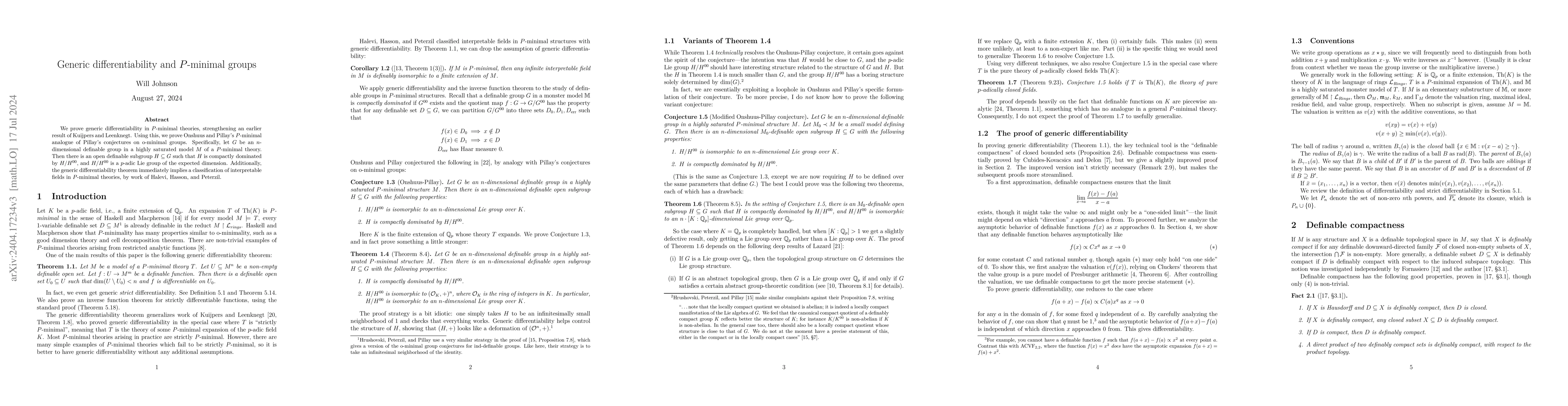 Thumbnail for Generic differentiability and $P$-minimal groups