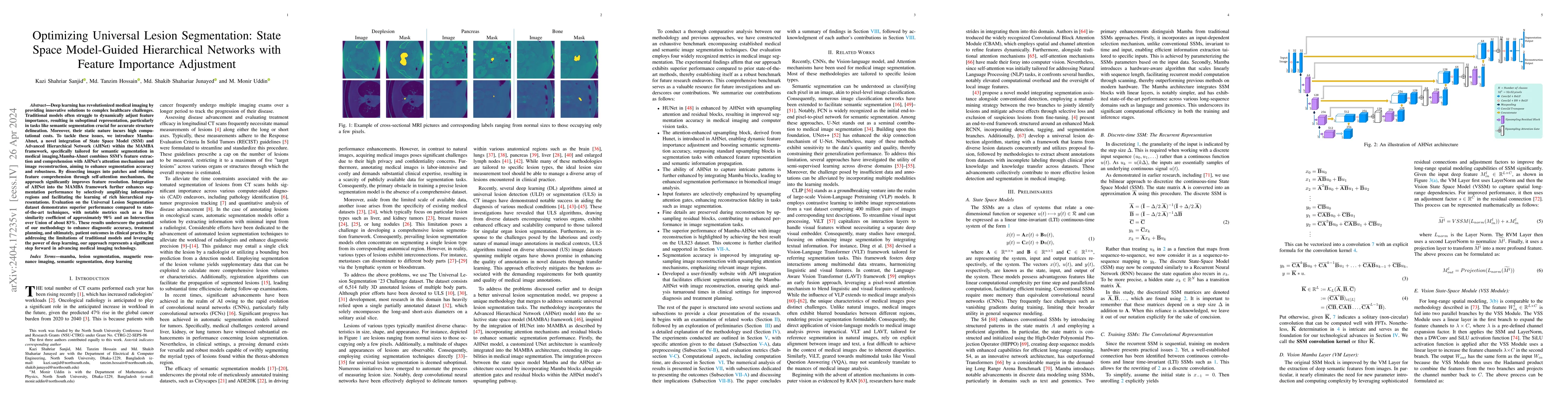 Thumbnail for Optimizing Universal Lesion Segmentation: State Space Model-Guided
  Hierarchical Networks with Feature Importance Adjustment