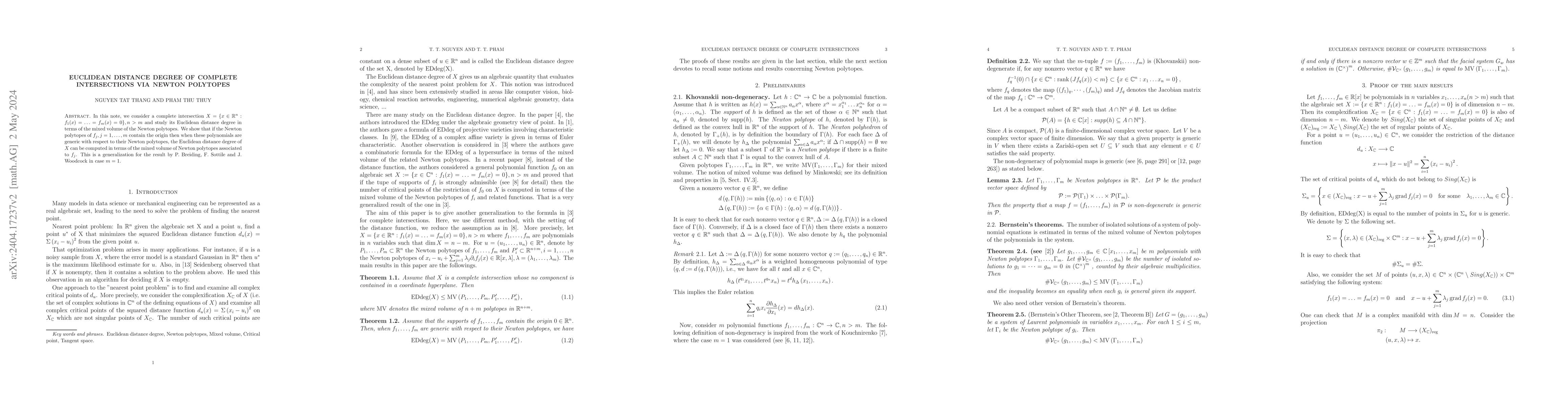Thumbnail for Euclidean distance degree of complete intersections via Newton polytopes
