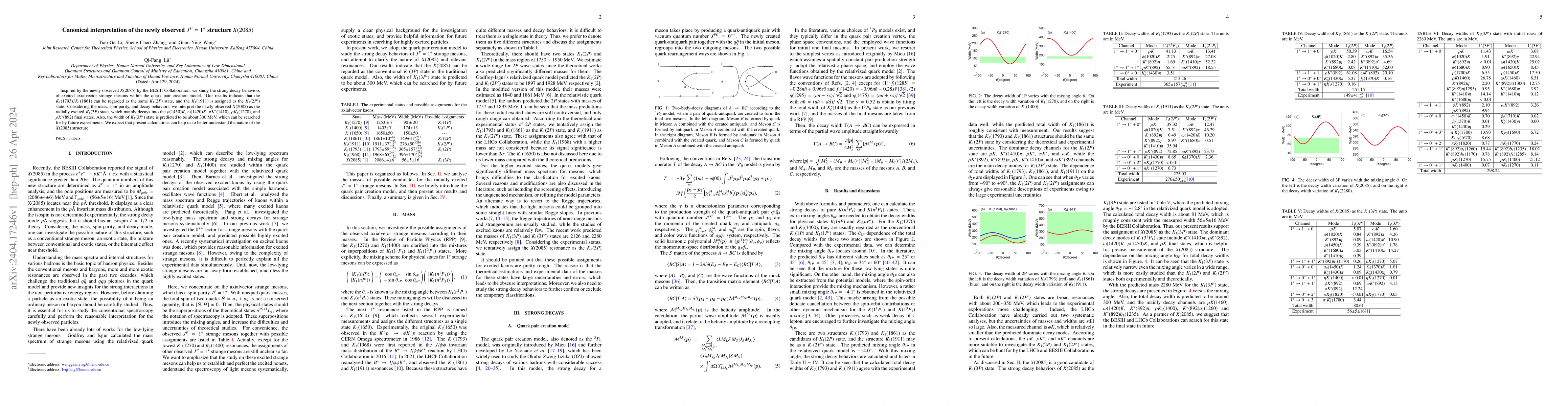 Thumbnail for Canonical interpretation of the newly observed $J^P =1^+$ structure
  $X(2085)$
