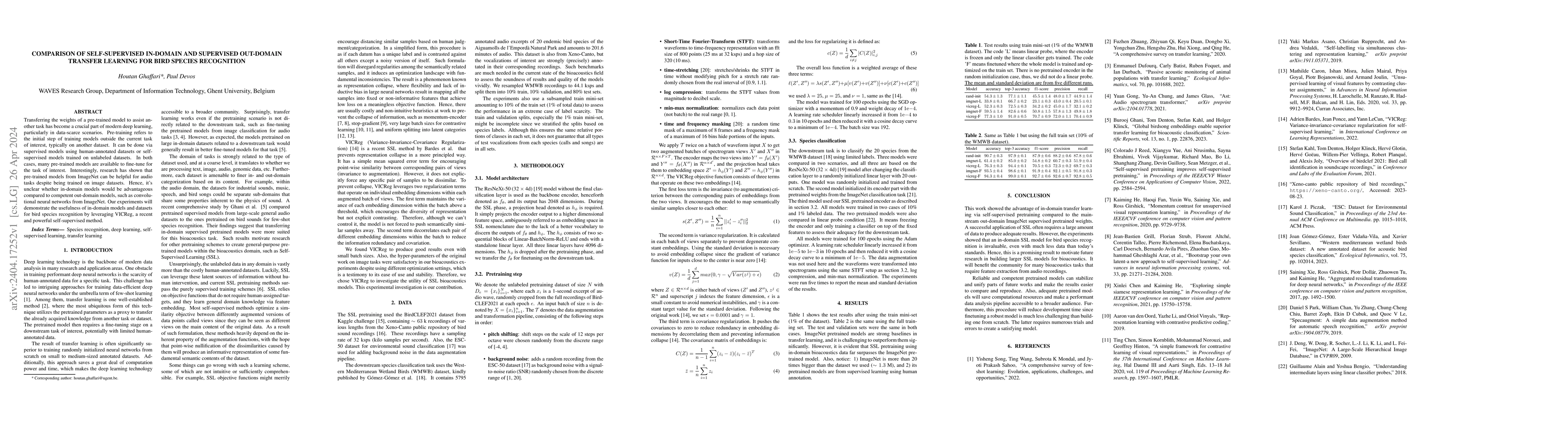 Thumbnail for Comparison of self-supervised in-domain and supervised out-domain
  transfer learning for bird species recognition