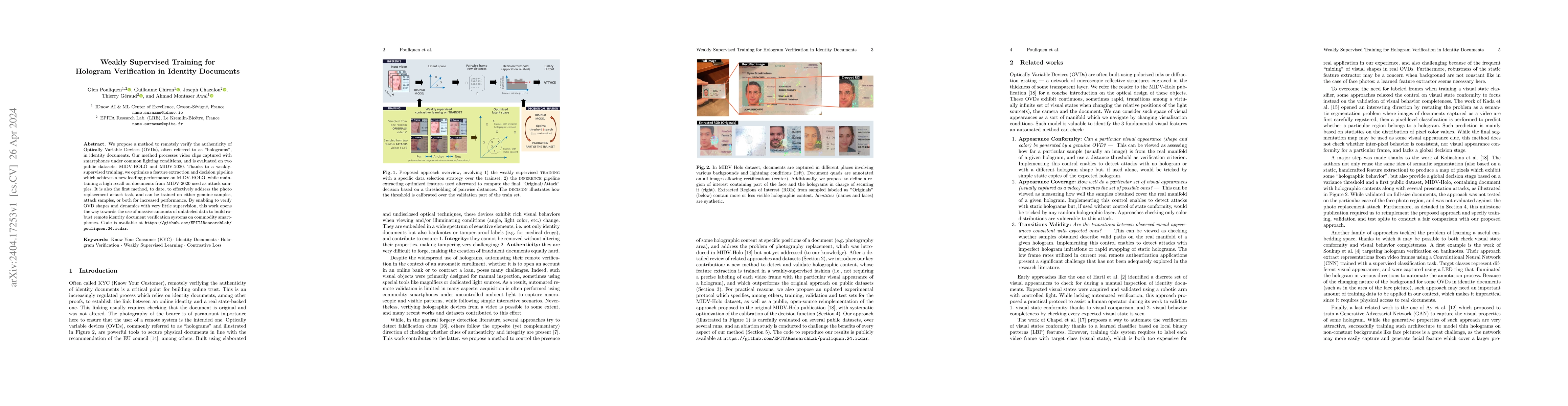 Thumbnail for Weakly Supervised Training for Hologram Verification in Identity
  Documents